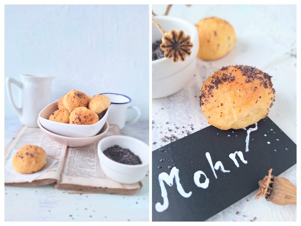 Runde Kartoffelkekse mit Mohn.