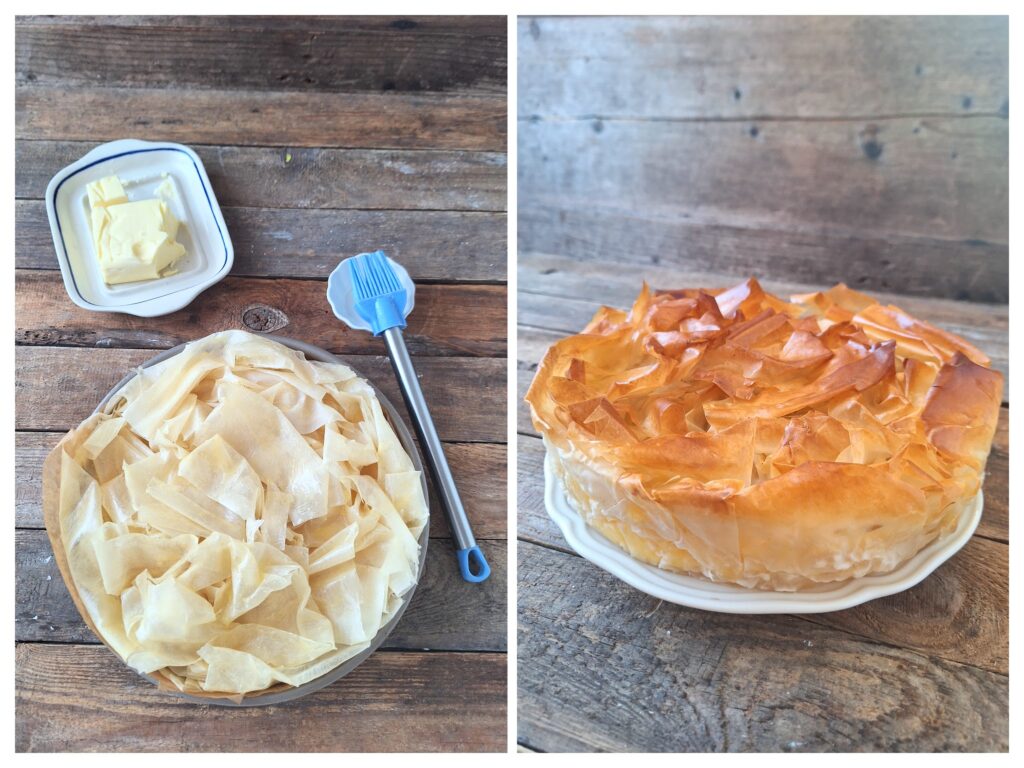 Rohe filotorte und gebackene.