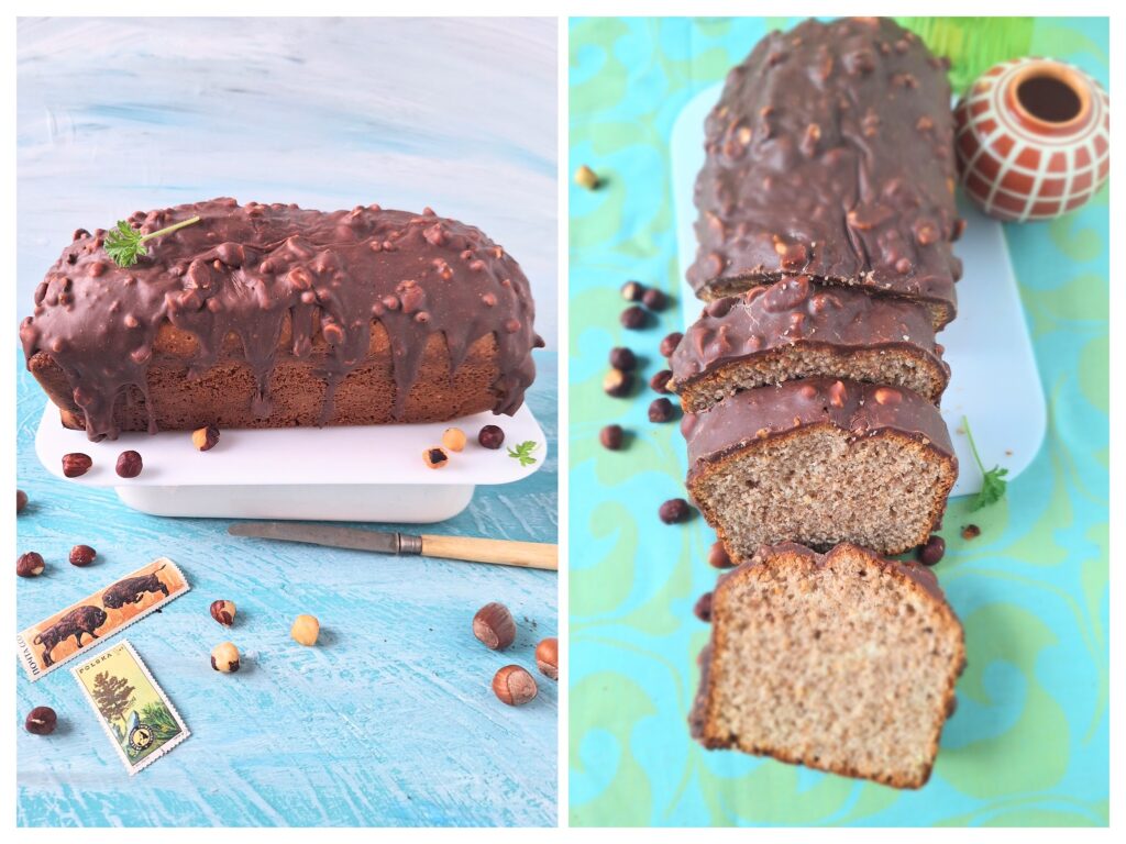 Kastenkuchen mit Schokolade und Haselnüssen.