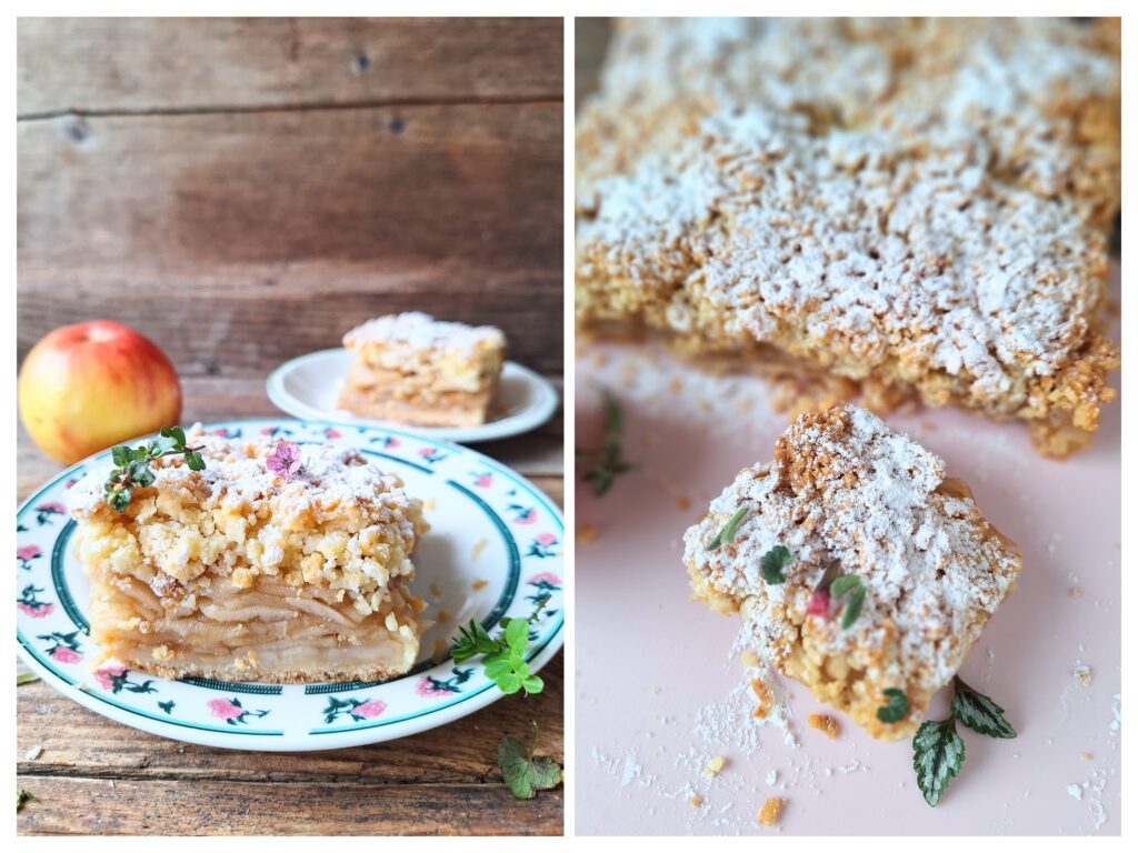 Selbstgemachter Tatra-Apfelkuchen mit Streusel.