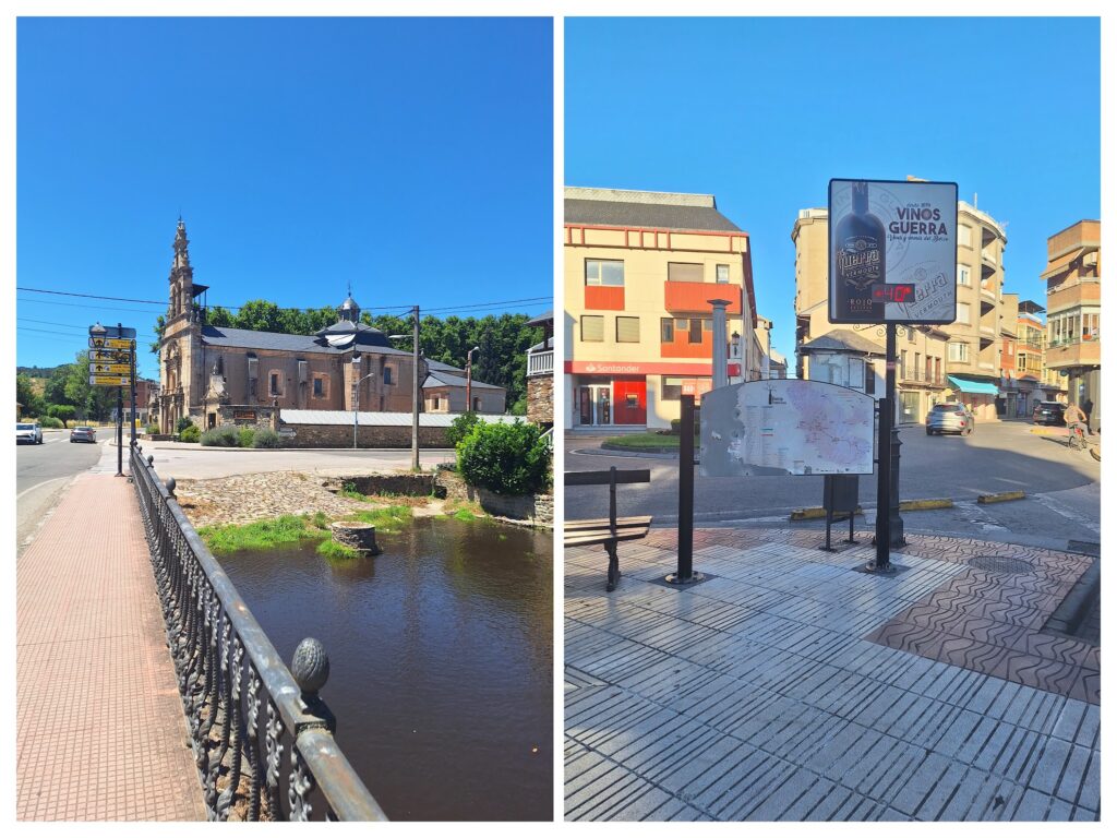 Cacabellos Albergue municipal und rechts heiße Temperatur im Zentrum.