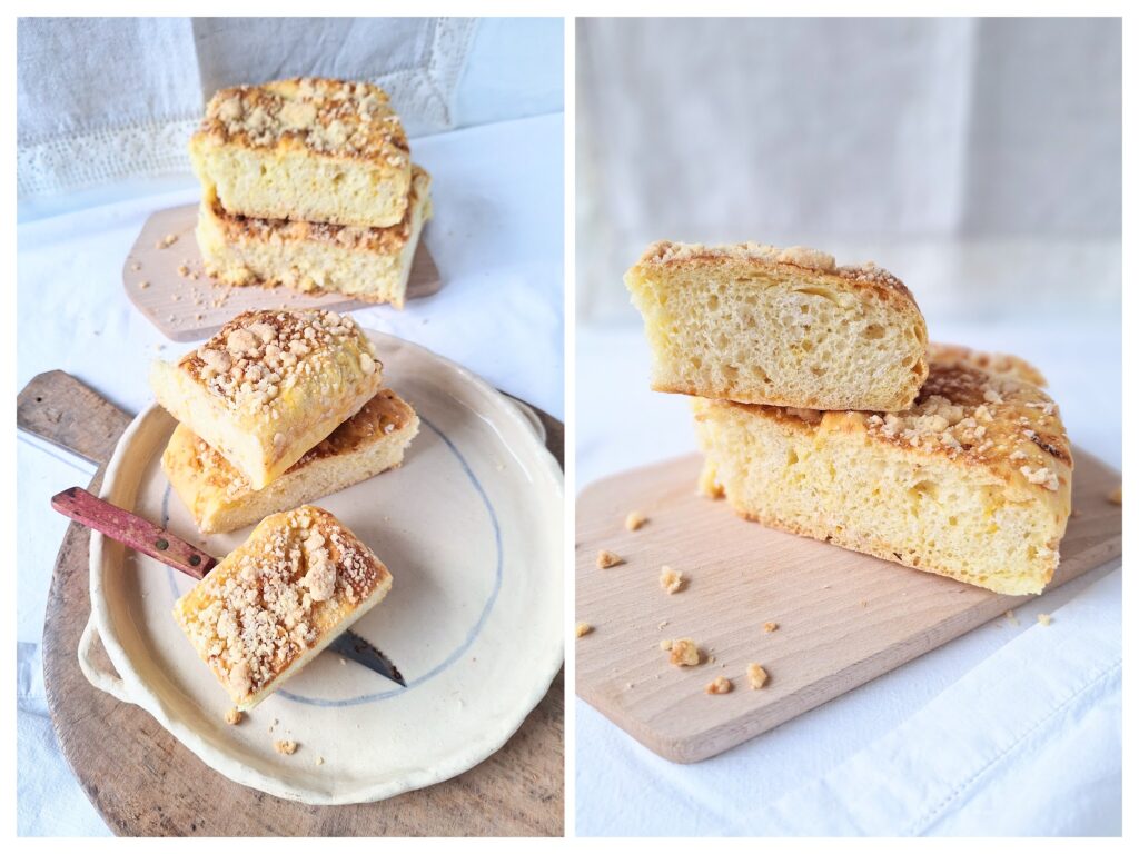 Stücke vom Streusel-Hefekuchen vom Blech.
